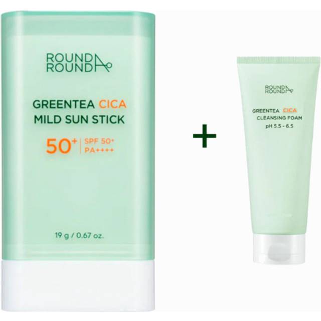 Round A'Round Greentea Cica Mild Sun Stick 19g (+ Greentea Cica Cleansing Foam 30ml)