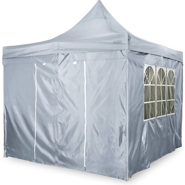 Grey Deluxe Commercial Gazebo with Zipped Removeable Sides - 3m x 3m - Waterproof PVC Coated