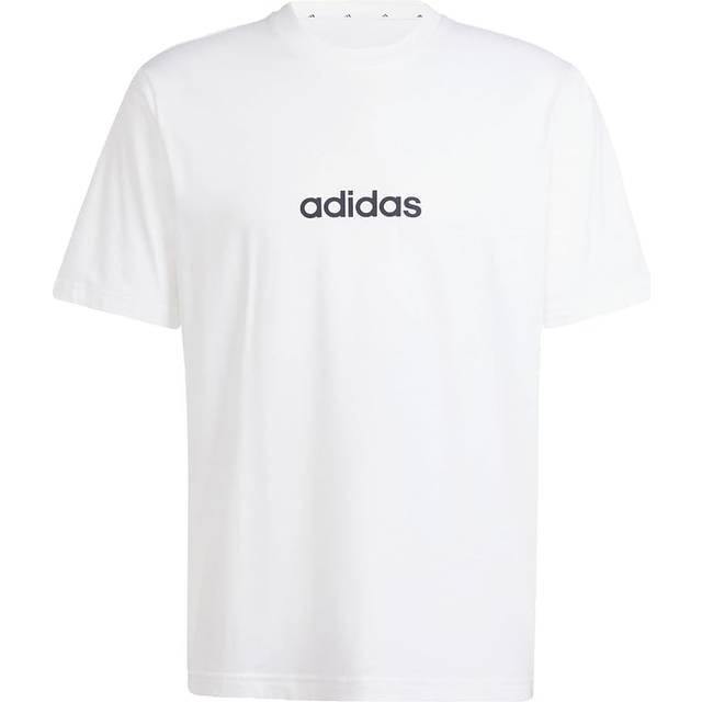 adidas Performance – Essentials – Vit och svart, enkel t-shirt i jersey med linjär logga-Vit/a