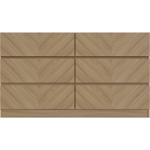GFW Catania 6 Drawer Euro Oak Wood Chest of Drawers - Brown - 3+3 Drawers