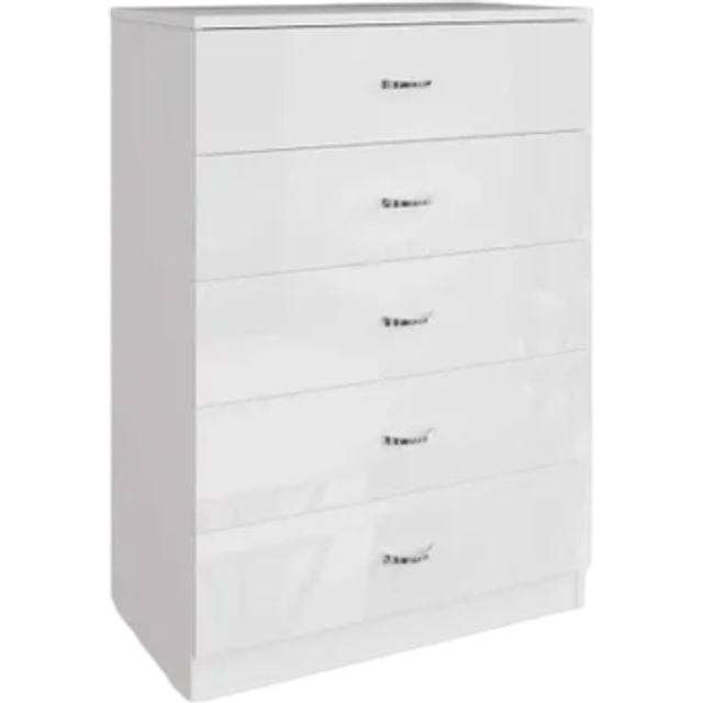 Fwstyle Contemporary 5 Drawer Chest High White Gloss, White