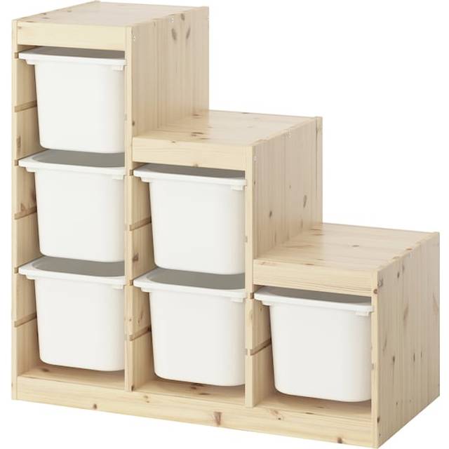TROFAST Storage combination with boxes, light white stained pine/white, 94x44x91 cm
