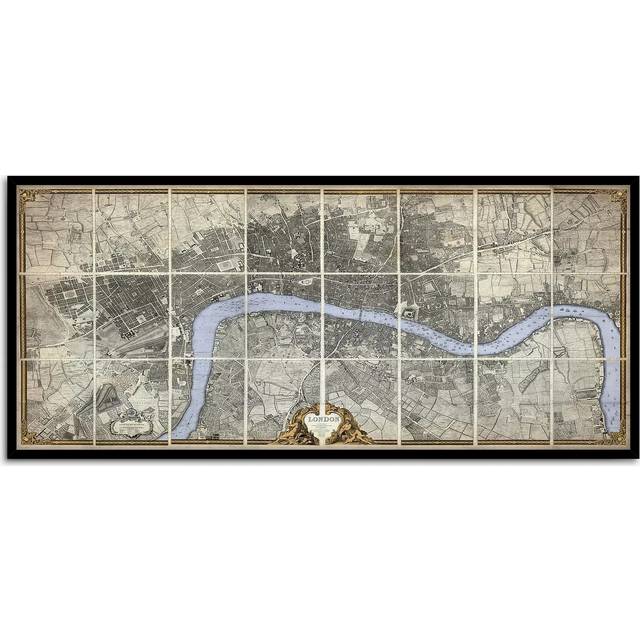 John Lewis John Rocque 1746 Antique Map of London Framed Print, 55.5 x 119.5cm, Grey/Multi