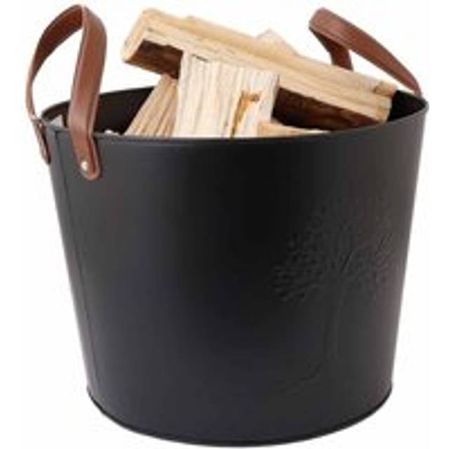 Mulberry Leather Handle Log Bucket Iron Leather Black Matte Timeless Style