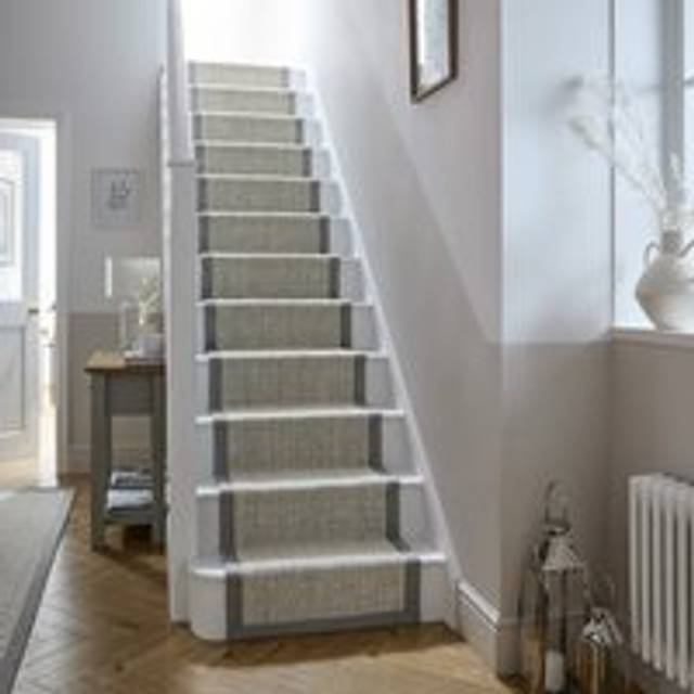 Textured Dot Border Bobble Stair Runner - Grey
