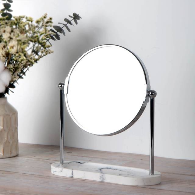 Marble Effect Free Standing Dressing Table Mirror with Tray - White