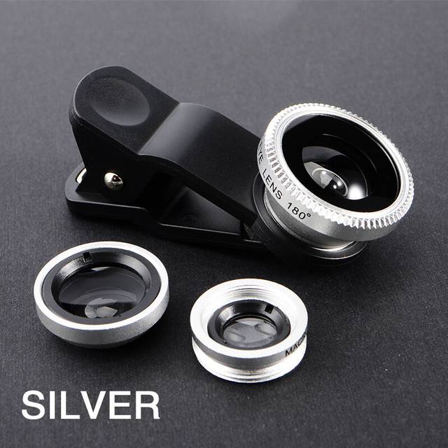 (Silver) 3in1 Fisheye Phone Lens 0.67x Wide Angle Zoom Lens Fish Eye Macro Lenses Camera Kits With Clip Lens On The Phone For Smartphone
