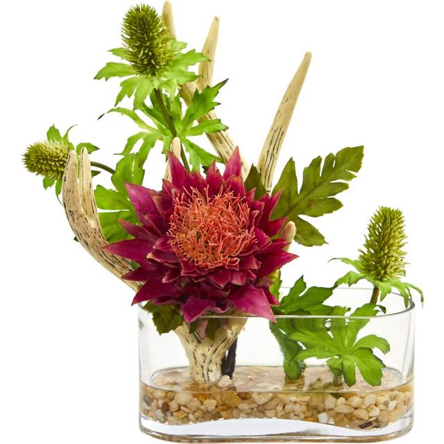 Nearly Natural Tropical Flower and Antlers Artificial Silk Arrangements, Mauve
