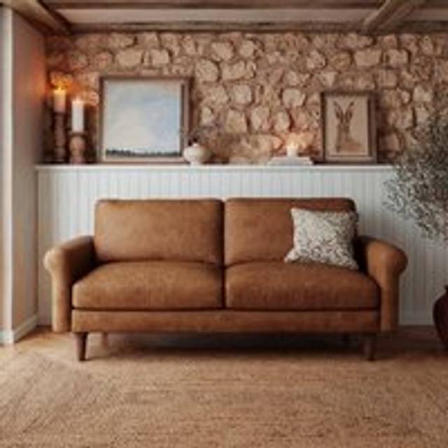 Maeve Compact Faux Leather 3 Seater Sofa - Tan
