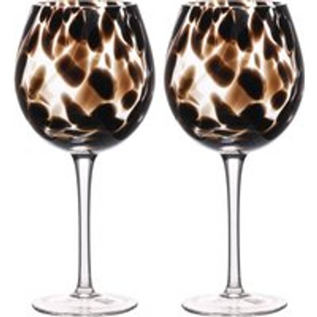 Dark Brown Tortoise Shell Wine Glass Set of 2 - Black - One Size