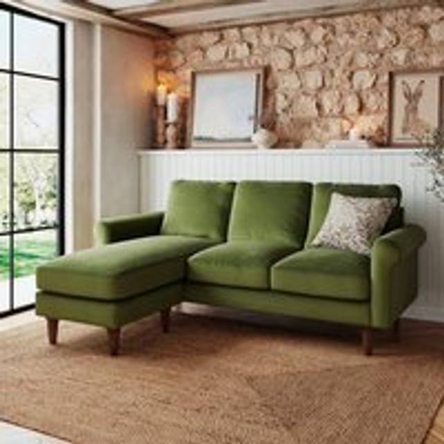 Maeve Compact Velvet Corner Chaise Sofa - Olive