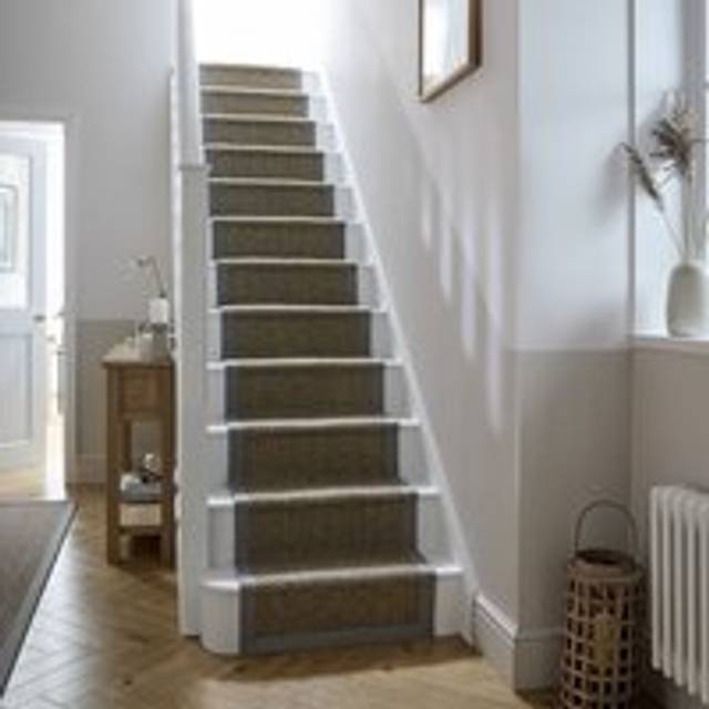 Sisal Look Washable Border Stair Runner - Grey