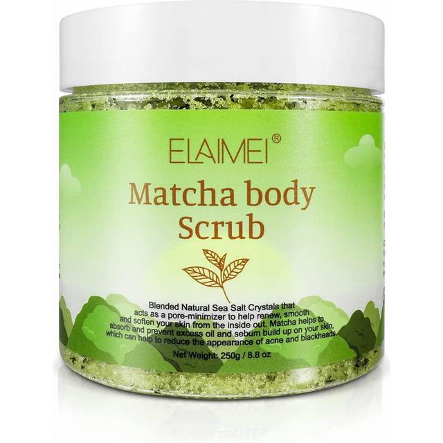 Elaimei Matcha Body Scrub, 100% Natural Green Tea & Dead Sea Salt Exfoliator for Face, Body & Feet, Moisturizing & Skin Smoothing, 250ml