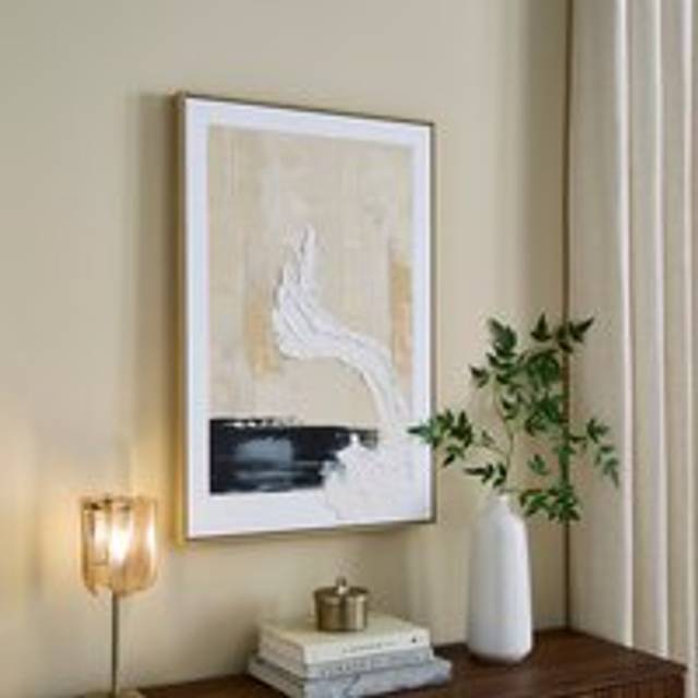 Textured Wave Hand Painted Framed Canvas - Natural