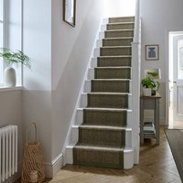 Sisal Look Washable Border Stair Runner - Green