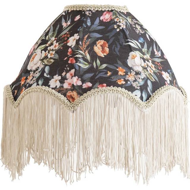 Peony Scalloped Floral Fabric Classic Lamp Shade with Cream Tassels - Multi - One Size