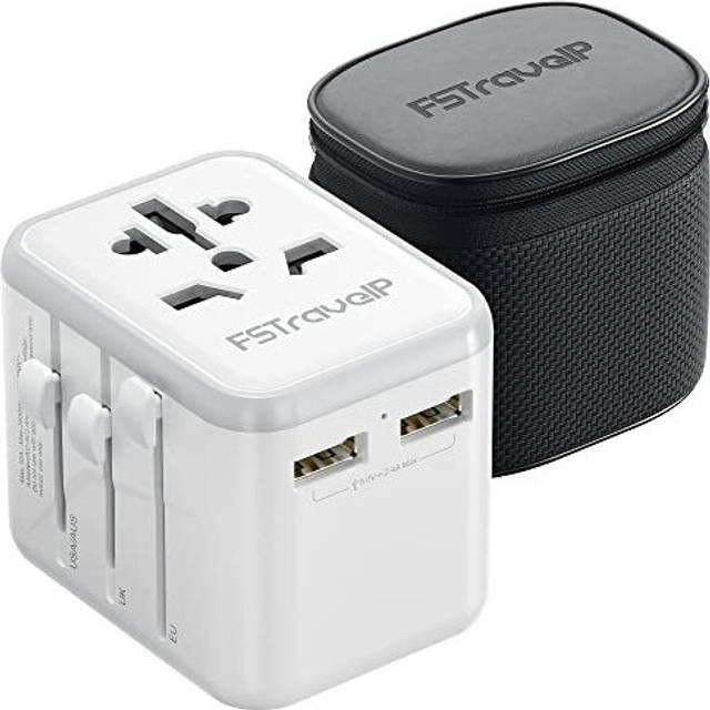 Worldwide Travel Adapter with USB, FSTravelP Universal Plug Adapter with 2 USB International AC Socket Dual 10A Fuses, All In One Travel Plug Adapter