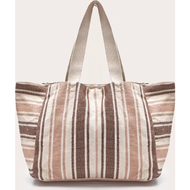 Chocolate Striped Beach Bag, Chocolate - One Size
