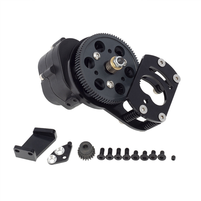 Metal Single Speed Transmission with Motor Gear Mount for 1/10 RC Track Car D90 II D110 Gelande 2, Black