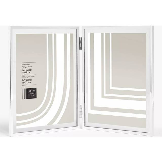 John Lewis Vertical Folding Double Photo Frame & Glass Border, 5 x 7" (13 x 18cm), Silver Plated