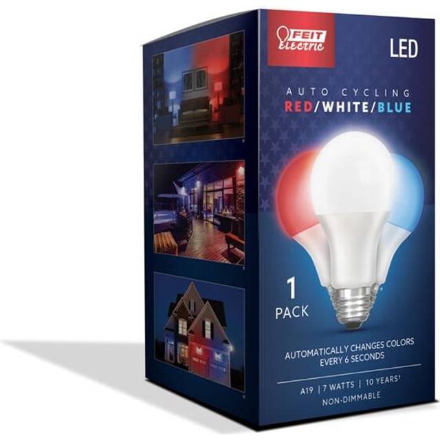 Feit Electric  7 Watt Equivalence A19 E26 Auto Cycling LED Bulb - Blue, Red & White