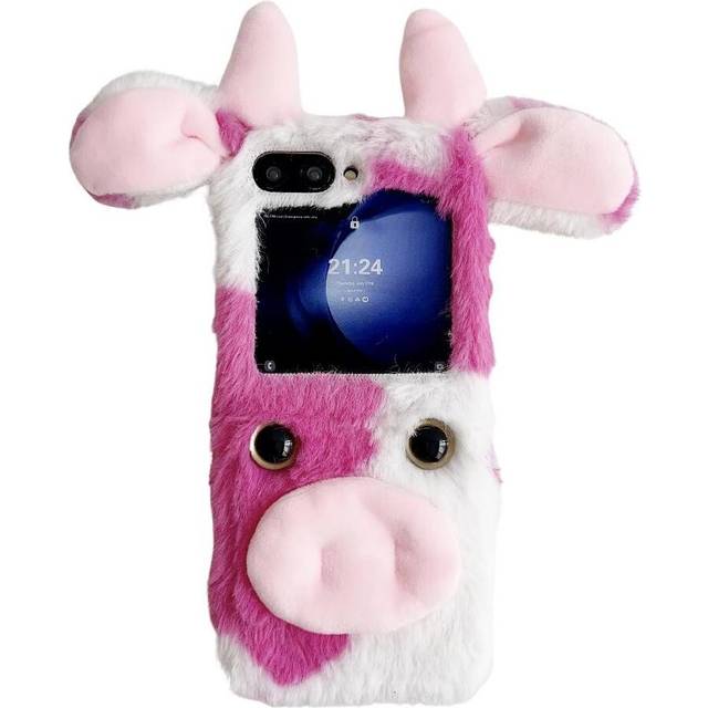 (Pink) Case for Samsung Galaxy Z Flip5 Lovely Fuzzy Fluffy Cartoon Cow Cow Phone Case Autumn and Winter