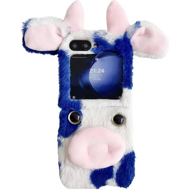 (Blue) Case for Samsung Galaxy Z Flip6 Cow Phone Case Lovely Fuzzy Fluffy Cartoon Cow Autumn and Winter