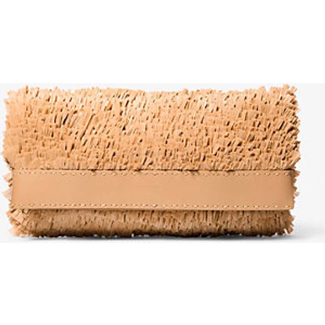 MK Sorrento Hand-Stitched Fringe and Leather Foldover Clutch - Natural - Michael Kors - ONE SIZE