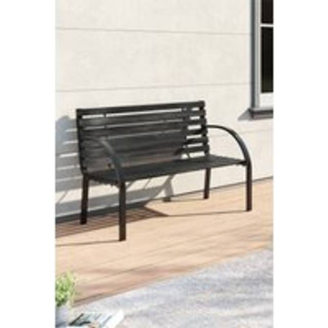 2-Seater Wooden Metal Outdoor Patio Bench - Black - One Size