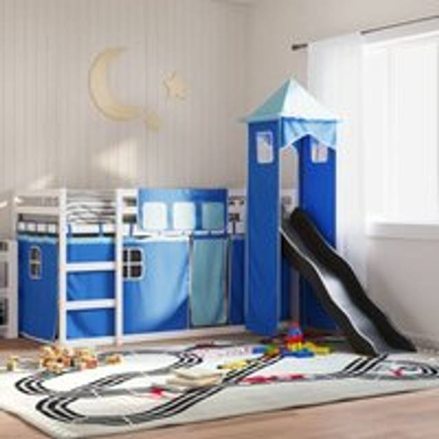 Bunk Bed without Mattress with Slide and Curtains Blue 90x200 cm - One Size