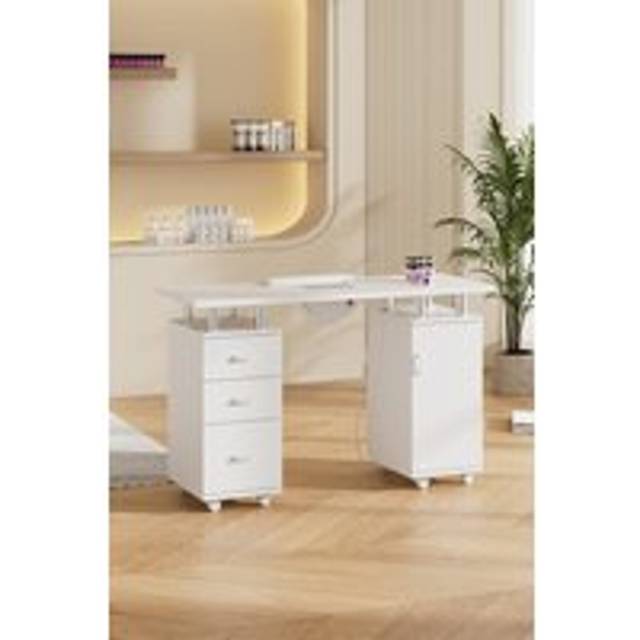 Professional Fashion Makeup Desk Dresser Manicure Table Nail Desk with Rolling Wheels For Spa Beauty Salon & Home - White - One Size