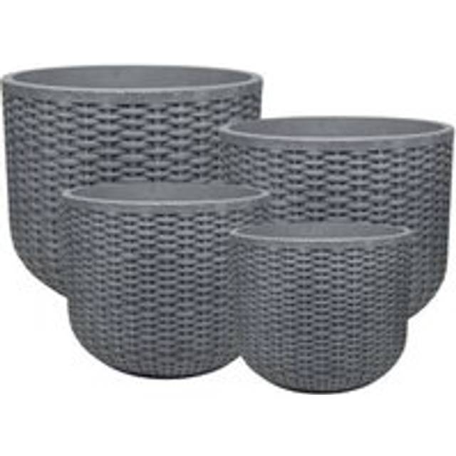 Round Charcoal & Grey Rattan Effect Patio Planter in Charcoal & Grey 37cm - One Size