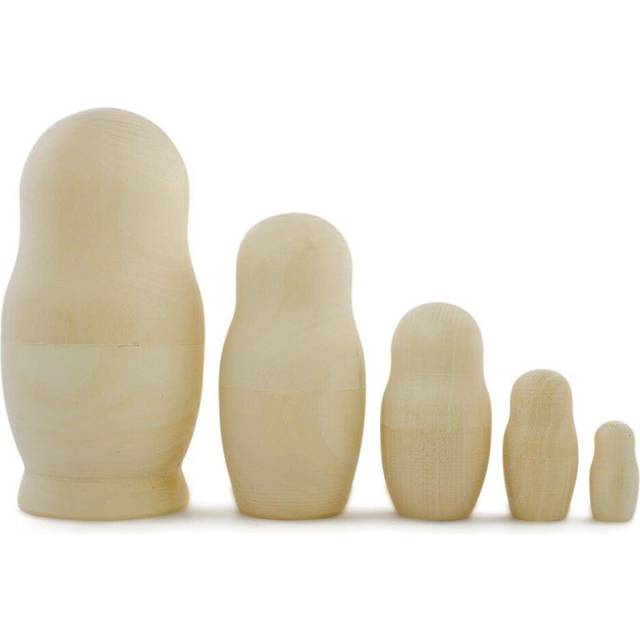 Set of 5 Blank Unpainted Unfinished Wooden Nesting Dolls 5.75 Inches