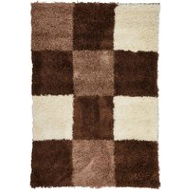 Checked Thick Shaggy Rug - California - Brown - 80cm x 150cm