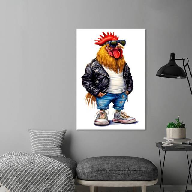 3D Rooster Artwork On Framed Canvas With Leather Details Perfect As A Personalized Gift For Her - Multi-Color (30 cm H x 20 cm W)