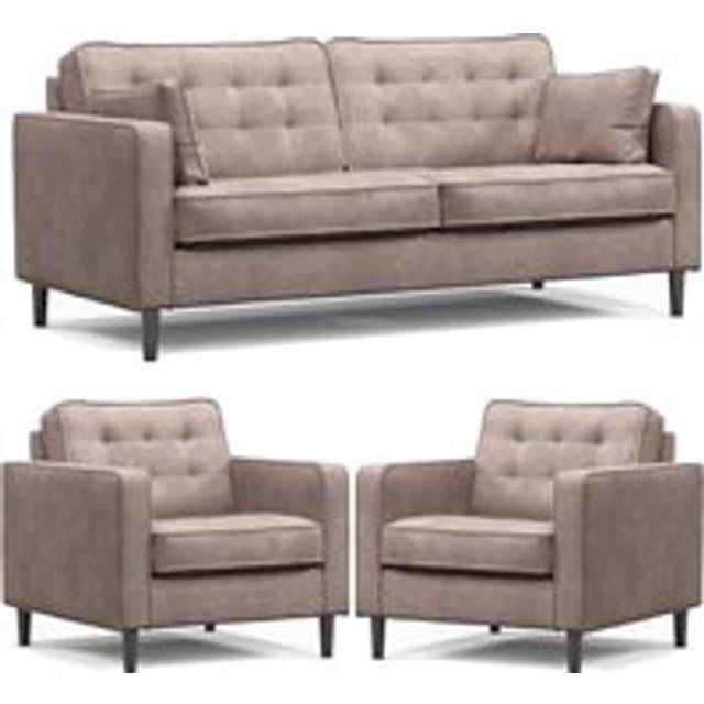 Eden Tufted Fabric 3 Piece Sofa Suite 3 Seater and 2 Armchairs - Pale Grey - One Size