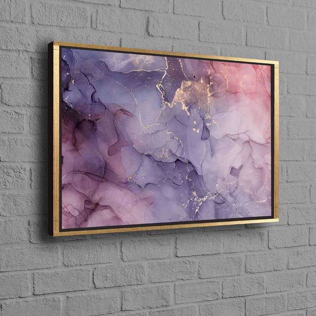 Modern Alcohol Ink Marble Canvas Art With Highlights For Shimmery Wall Decor Ideal For Your Living Room Or Bedroom - Gold Floater Framed (70 cm H x 100 cm W)