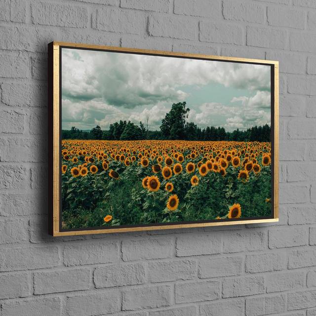 Stunning Sunflower Field Landscape 3D Modern Art Canvas Perfect for Personalized Gifts and Home Decor - Black Floater Framed (80 cm H x 110 cm W)