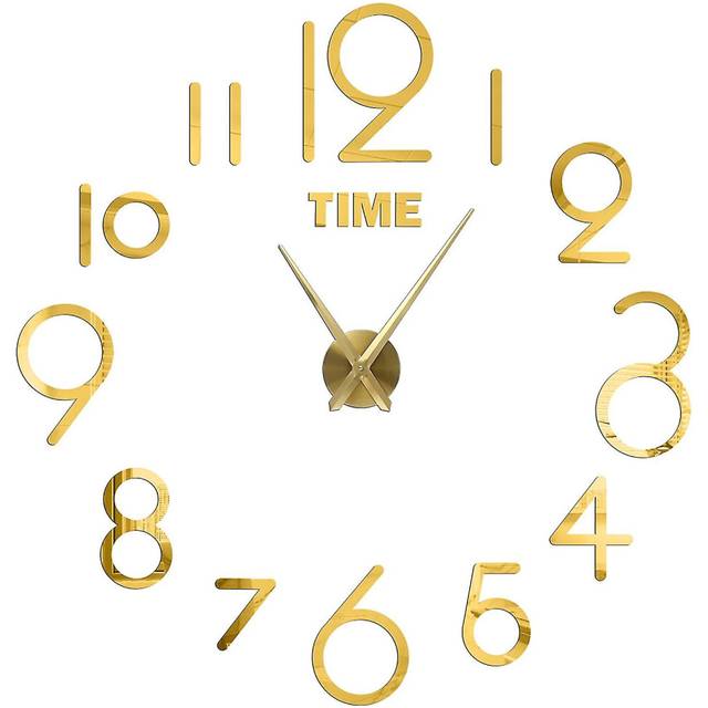 (Golden, One size) Wall Clock Modern Design 3d Diy Plastic Frameless Silent Movement Wall Clock For Living Room Jikaix - JXLGV