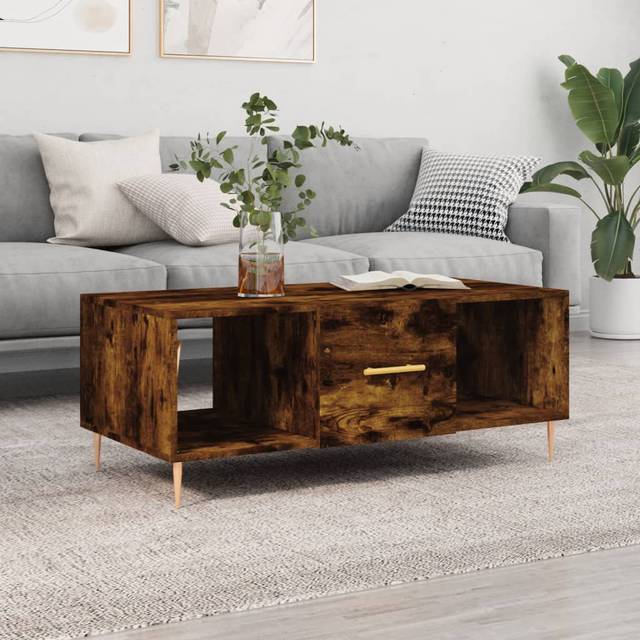 Stasia 4 Legs Coffee Table with Storage - Smoked Oak (40cm H X 102cm W X 50cm D)