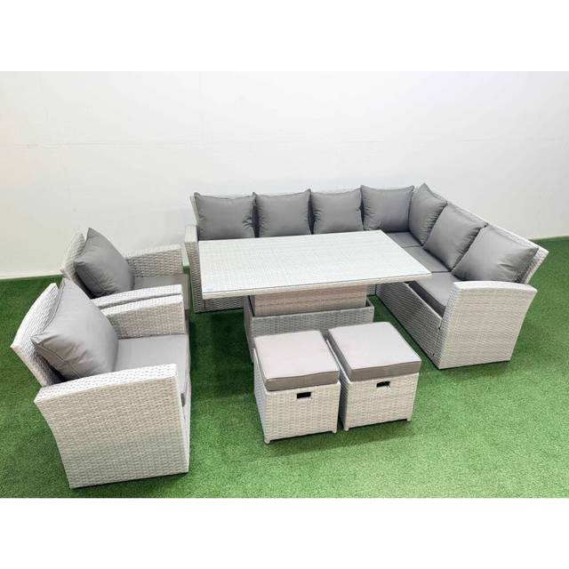 10-Seat Weather-Resistant Rattan Corner Sofa Set With Reclining Armchair | Wowcher - Grey