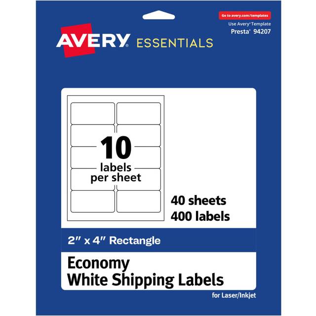 "Avery Matte White Rectangle Labels  2"""""""" x 4""""""""  400 Total  Great for Product  Barcode  Candle  Price Tag  Thank You Labels and More"