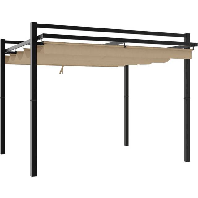 Garden Gazebo With Retractable Roof Aluminium - Taupe (233cm H x 309.5cm W x 297cm D)