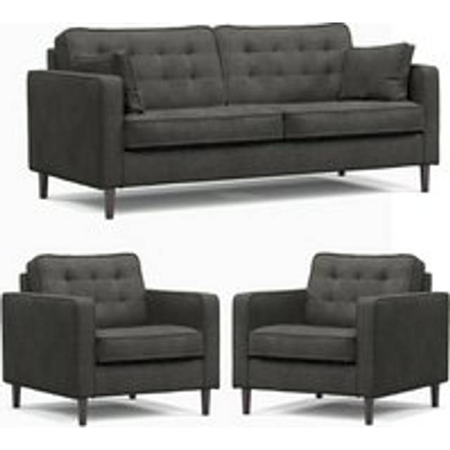 Eden Tufted Fabric 3 Piece Sofa Suite 3 Seater and 2 Armchairs - Grey - One Size