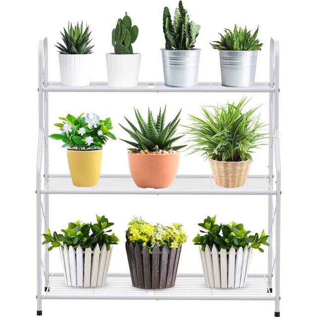 3 Tier Metal Ladder Plant Stand - White