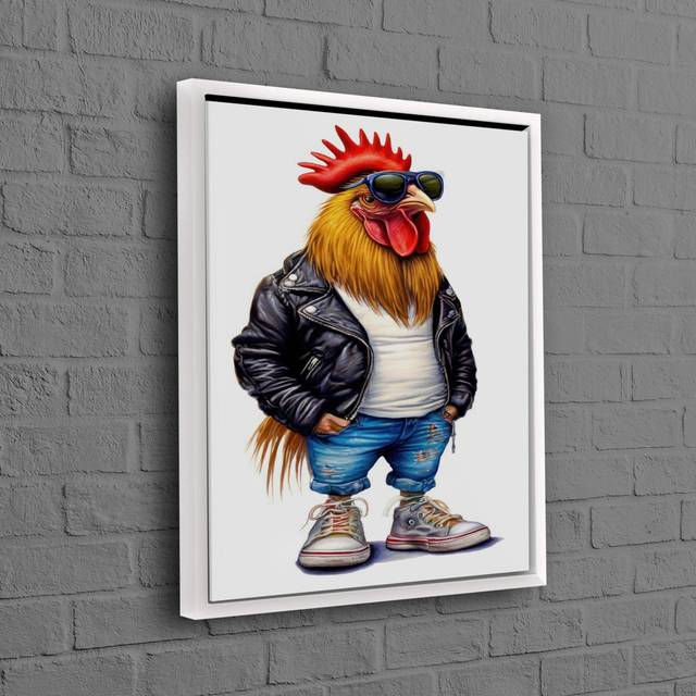 3D Rooster Artwork On Framed Canvas With Leather Details Perfect As A Personalized Gift For Her - Framed Print without Mat (60 cm H x 40 cm W)