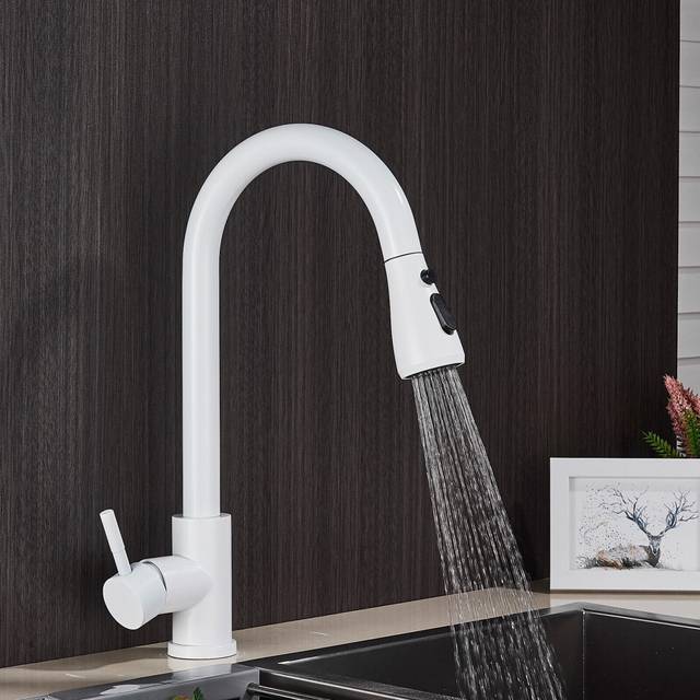 Kitchen Pull Out Sink Mixer Tap Brass Single Lever Modern 360° Twin Head Faucet