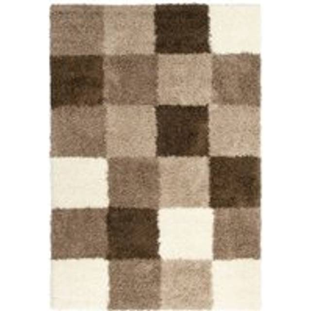 Checked Thick Shaggy Rug - California - Cream - 60cm x 230cm
