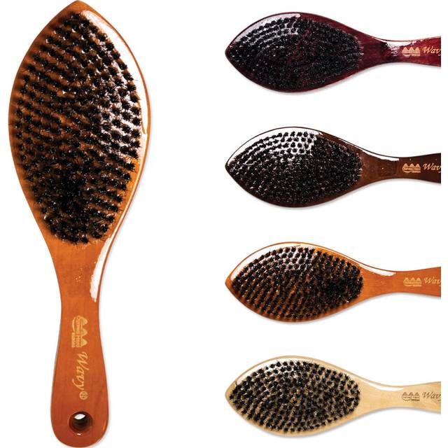 Wave Brush Premium Hard Bristle Wavy Curved Wooden Hairbrush Natural 50% Boar 50% Nylon (Hazelnut)