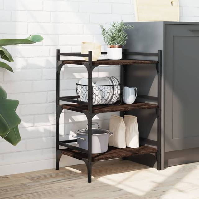 Kitchen Serving Cart - Brown Oak (75.5cm H X 50cm W X 35cm D)